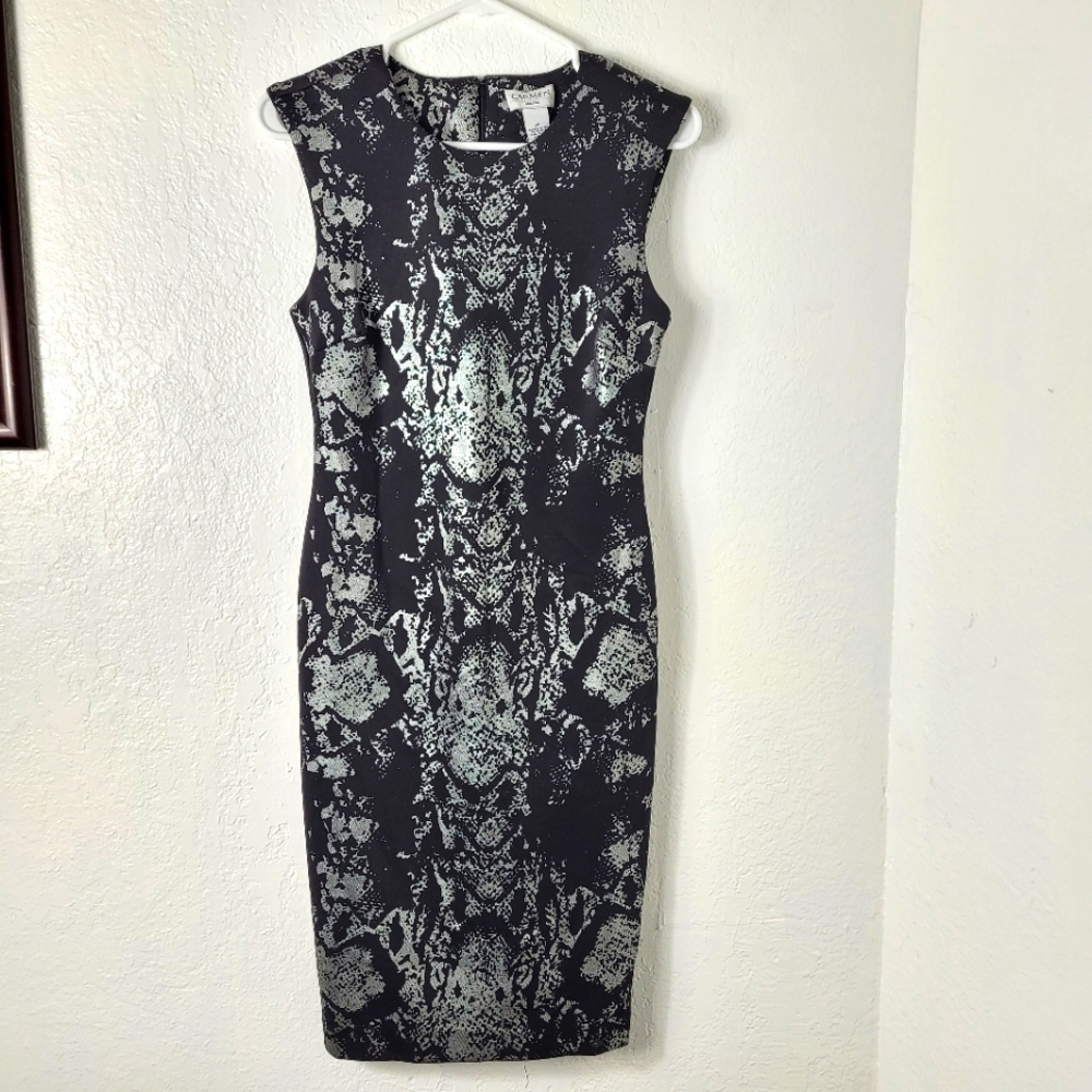 Carmen marc valvo black silver snake print dress Sz XS - Picture 2 of 6